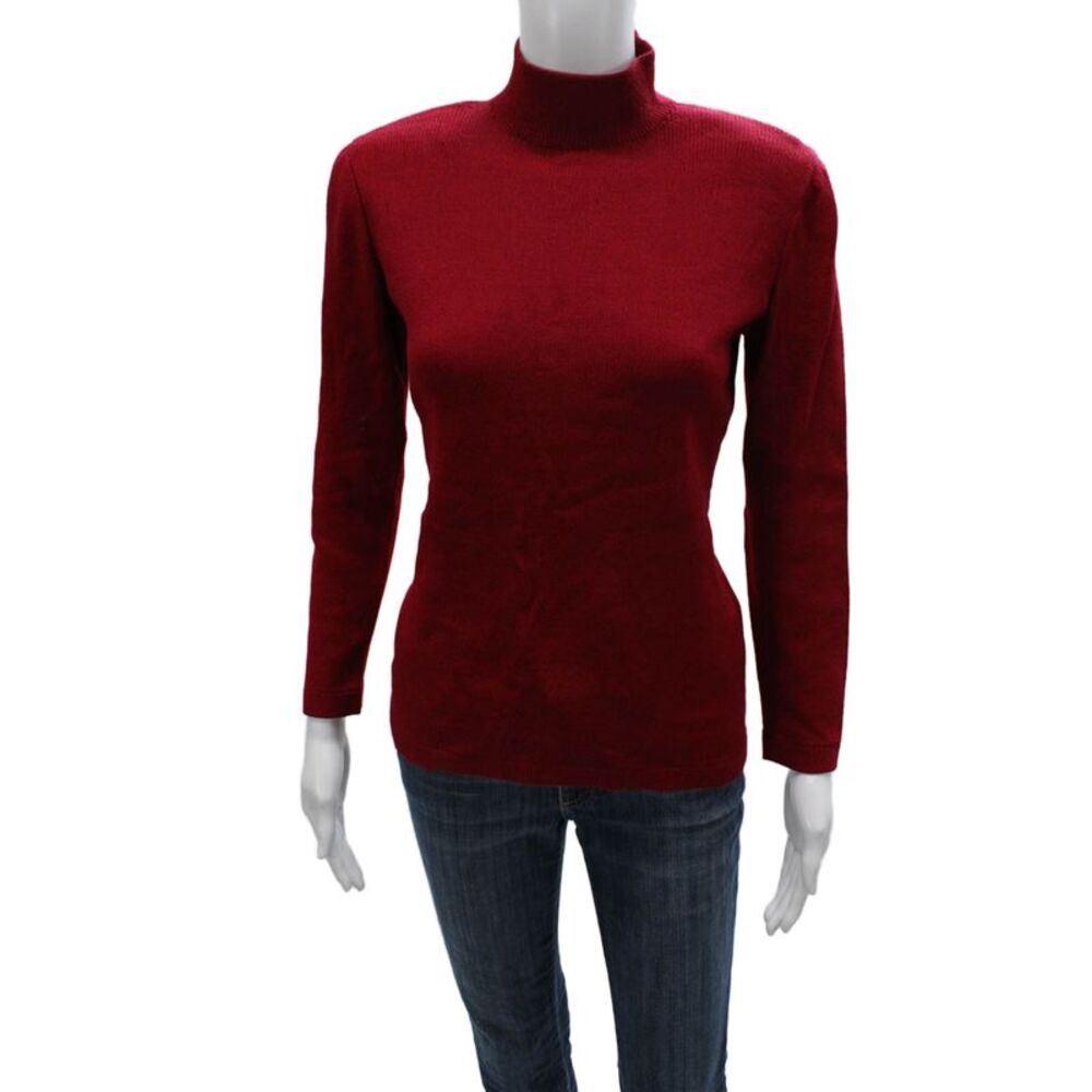 Designer Unisex Red Mockneck Wool Rayon Pullover Sweater Long Sleeve Zip Size PP